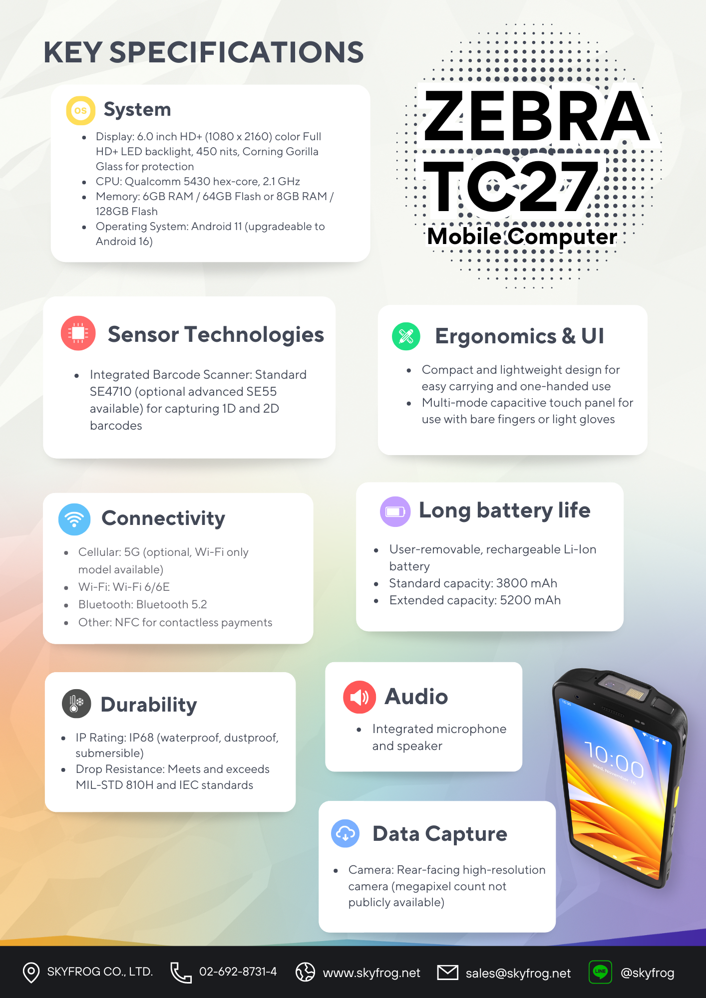 Zebra TC27 KEY SPECIFICATIONS